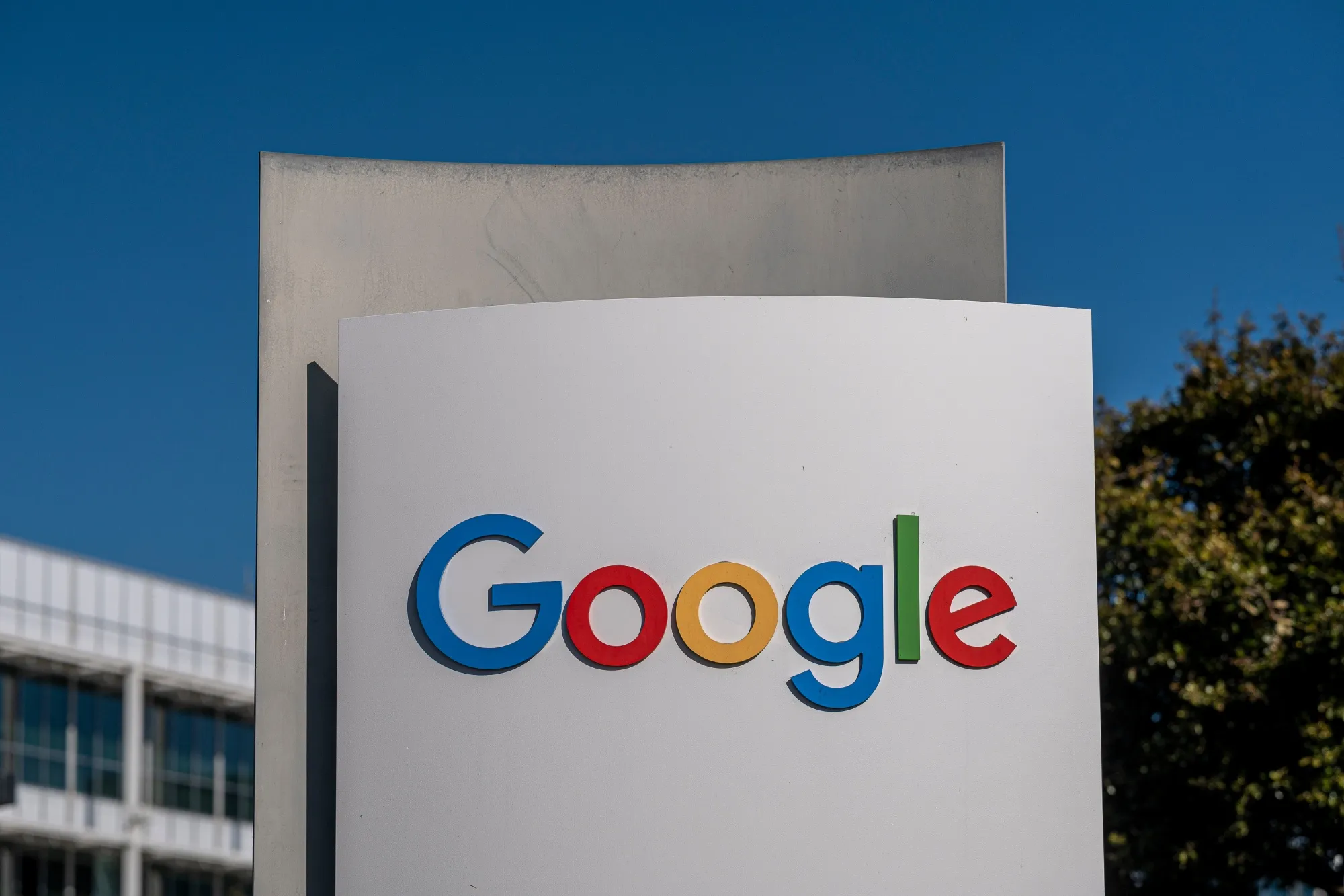Signage at the Google headquarters in Mountain View, California.