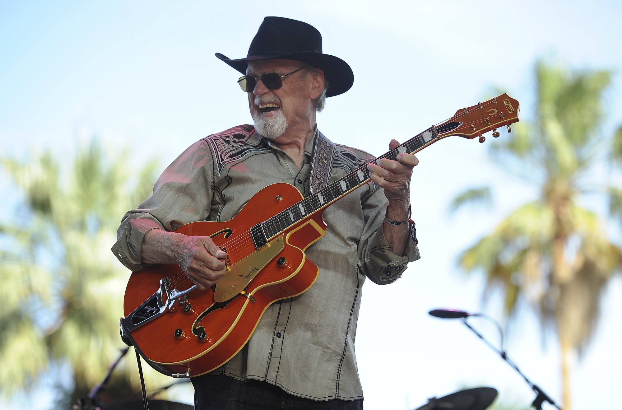 Duane Eddy performs on the third day of the 2014 Stagecoach Music Festival at the Empire Polo Field, April 27, 2014, in Indio, Calif. Eddy, a pioneering guitar hero whose reverberating electric sound on instrumentals such as &quot;Rebel Rouser&quot; and “Peter Gunn” helped put the twang in early rock 'n' roll and influenced George Harrison, Bruce Springsteen and countless other musicians, died of cancer Tuesday, April 30, 2024. He was 86. (Photo by Chris Pizzello/Invision/AP, File)