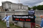 Protesters are out in force as President Donald Trump arrives in London.