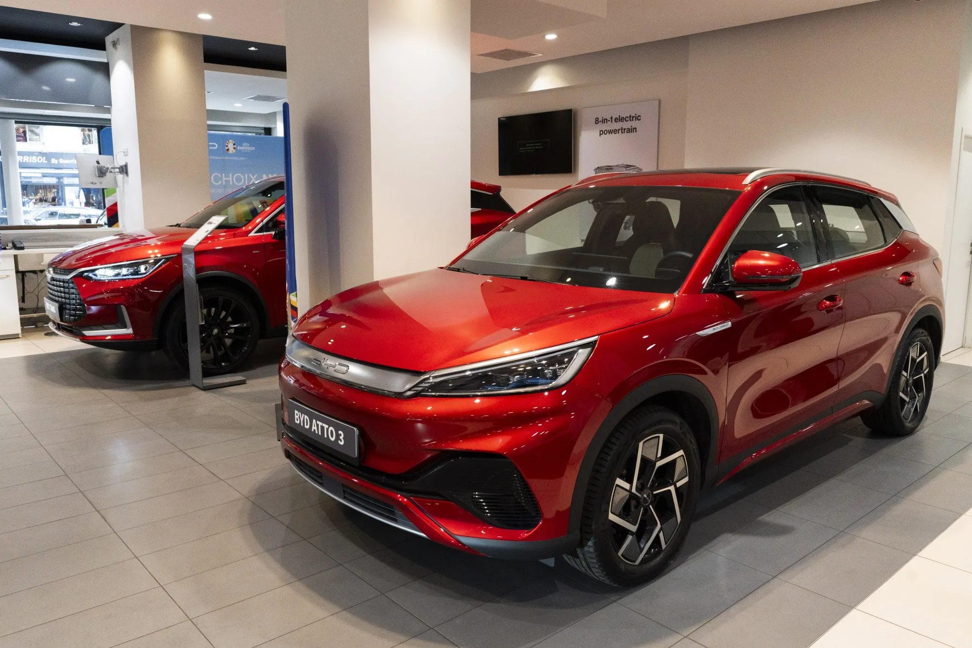 A BYD Co. Atto 3 electric vehicle at a showroom in Paris.