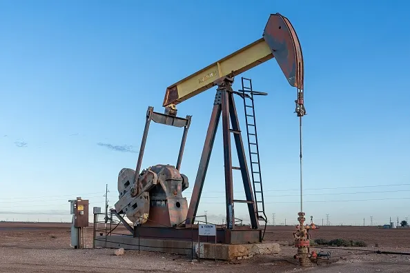 Oil rig and pump in Stanton, Texas.