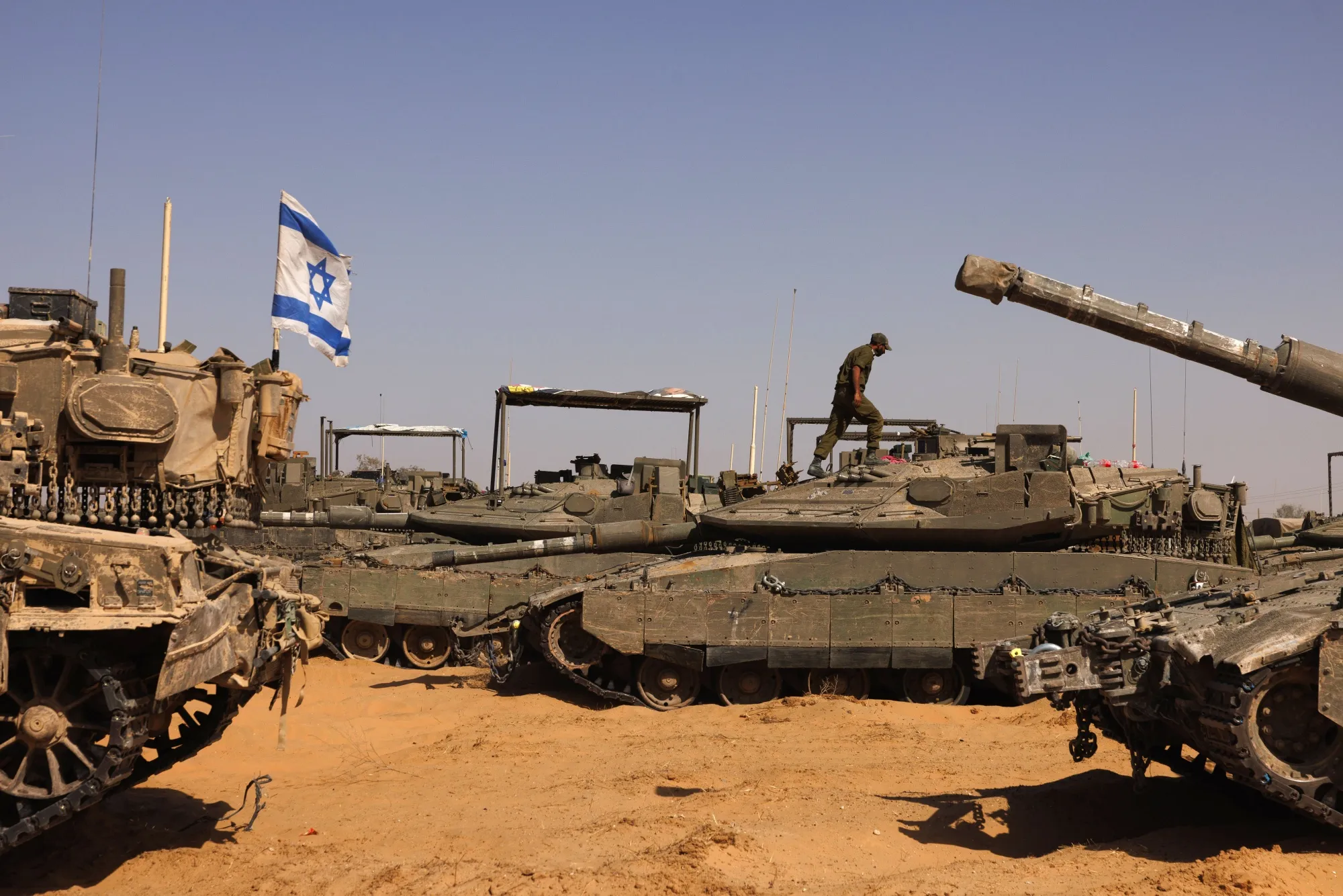 Israeli tanks near a border crossing to the southern Gaza strip,&nbsp;Israel, on May 5.
