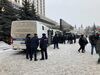 Russian security forces outside an opposition-organized forum in Moscow on March 13.