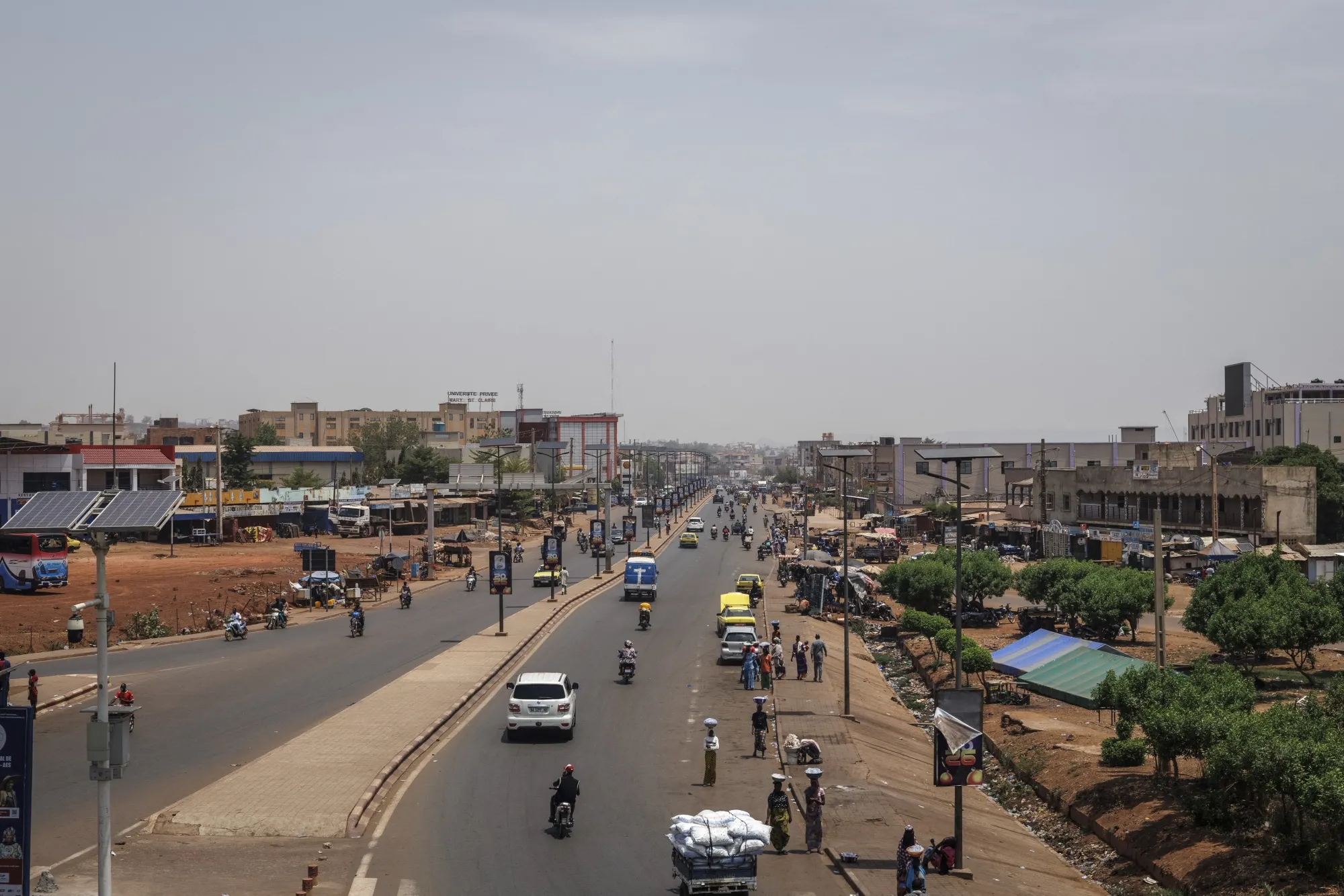 Traffic moving along a main road in Bamako, Mali on April 26.