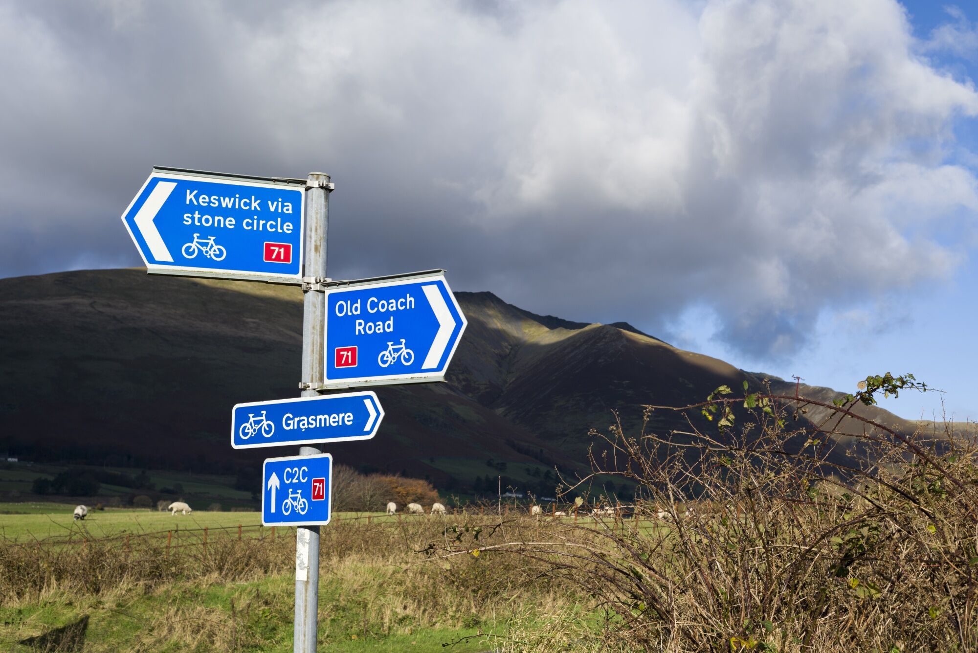 National Cycle Network signpost in the English Lake District National Park.