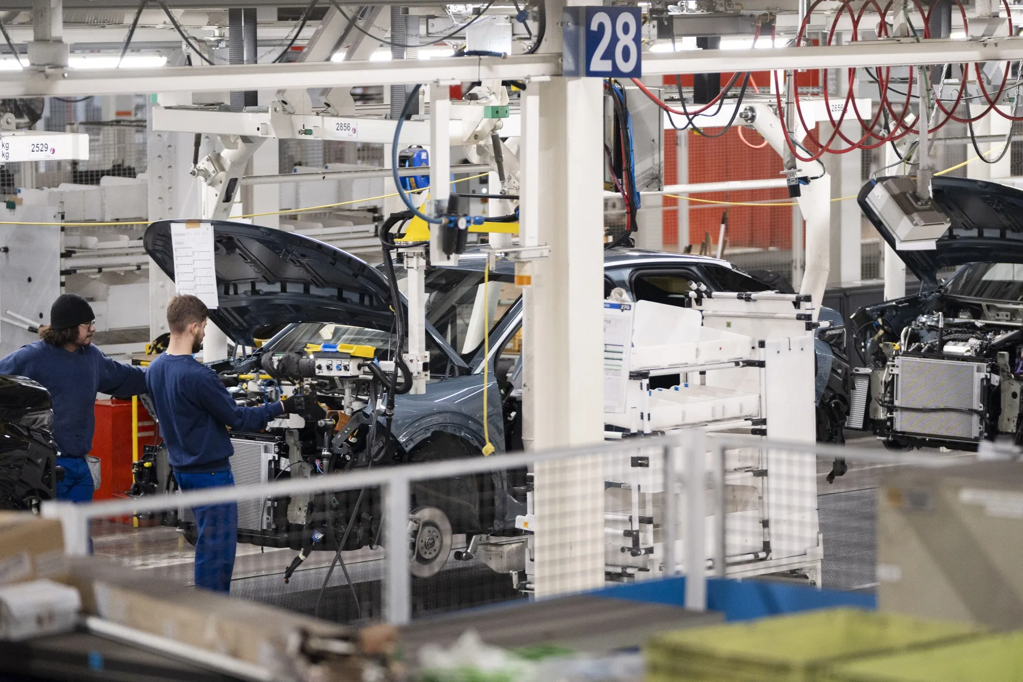 An assembly line at the Stellantis NV auto plant in Sochaux, France.