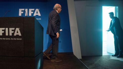 FIFA President Sepp Blatter leaves after a press conference at the headquarters of the world's football governing body in Zurich on June 2, 2015.