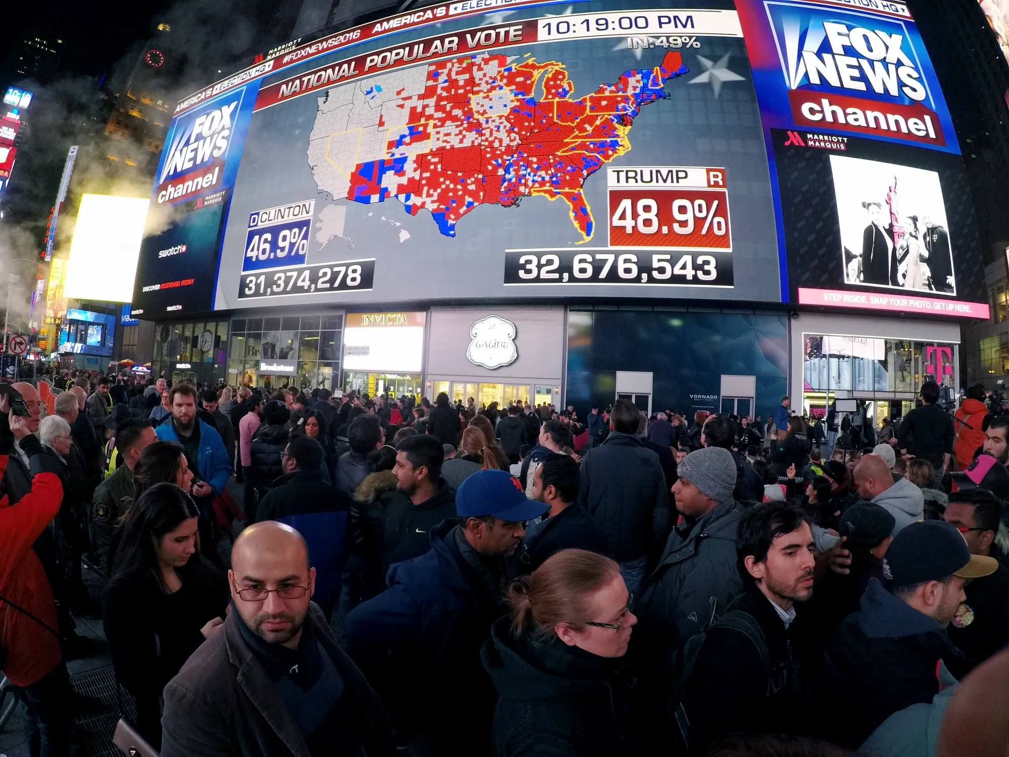 Seeing a lot of red on election night&nbsp;2016 in New York City.&nbsp;