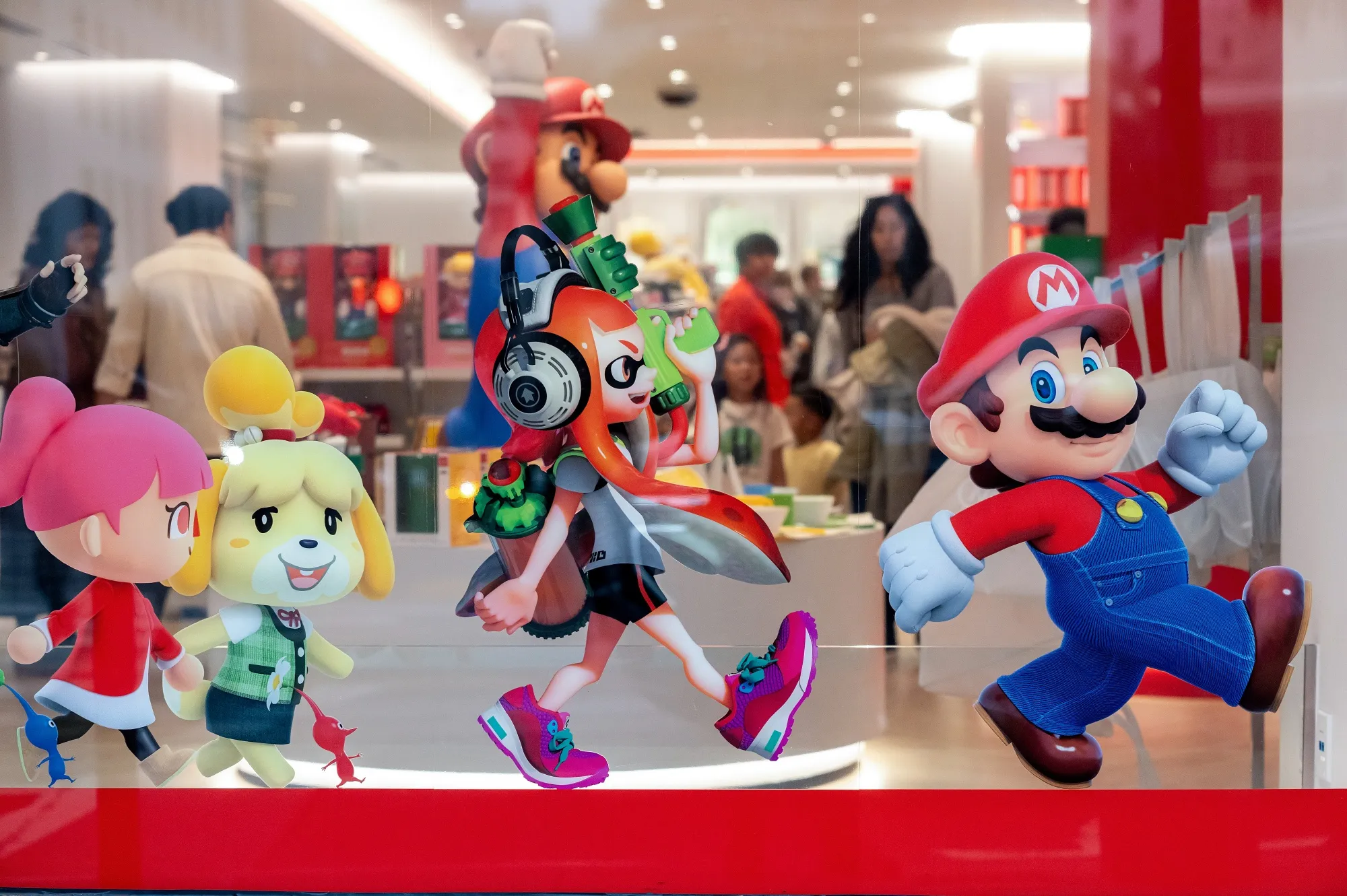 Decals of characters at the Nintendo store in San Francisco.