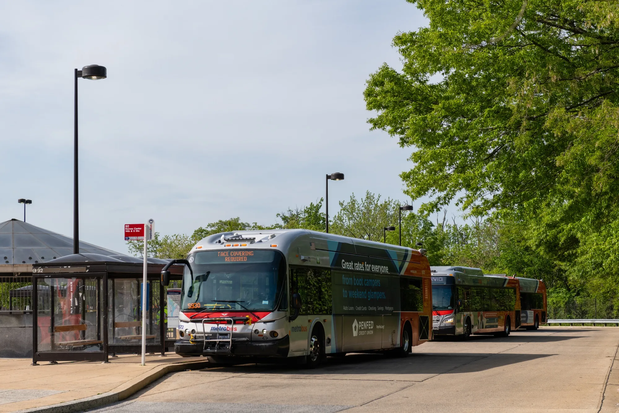 Washington Metropolitan Area Transit Authority buses stop at the Congress Heights Metro station in Washington, DC.