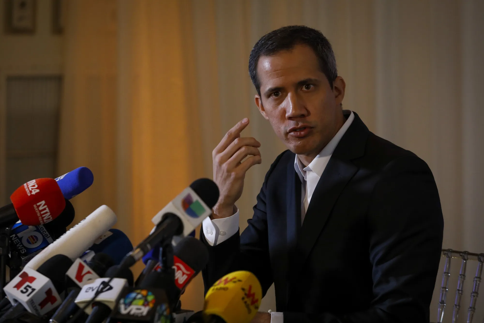 Juan Guaido speaks during a news conference in Coral Gables, Florida, US, on Thursday, April 27, 2023