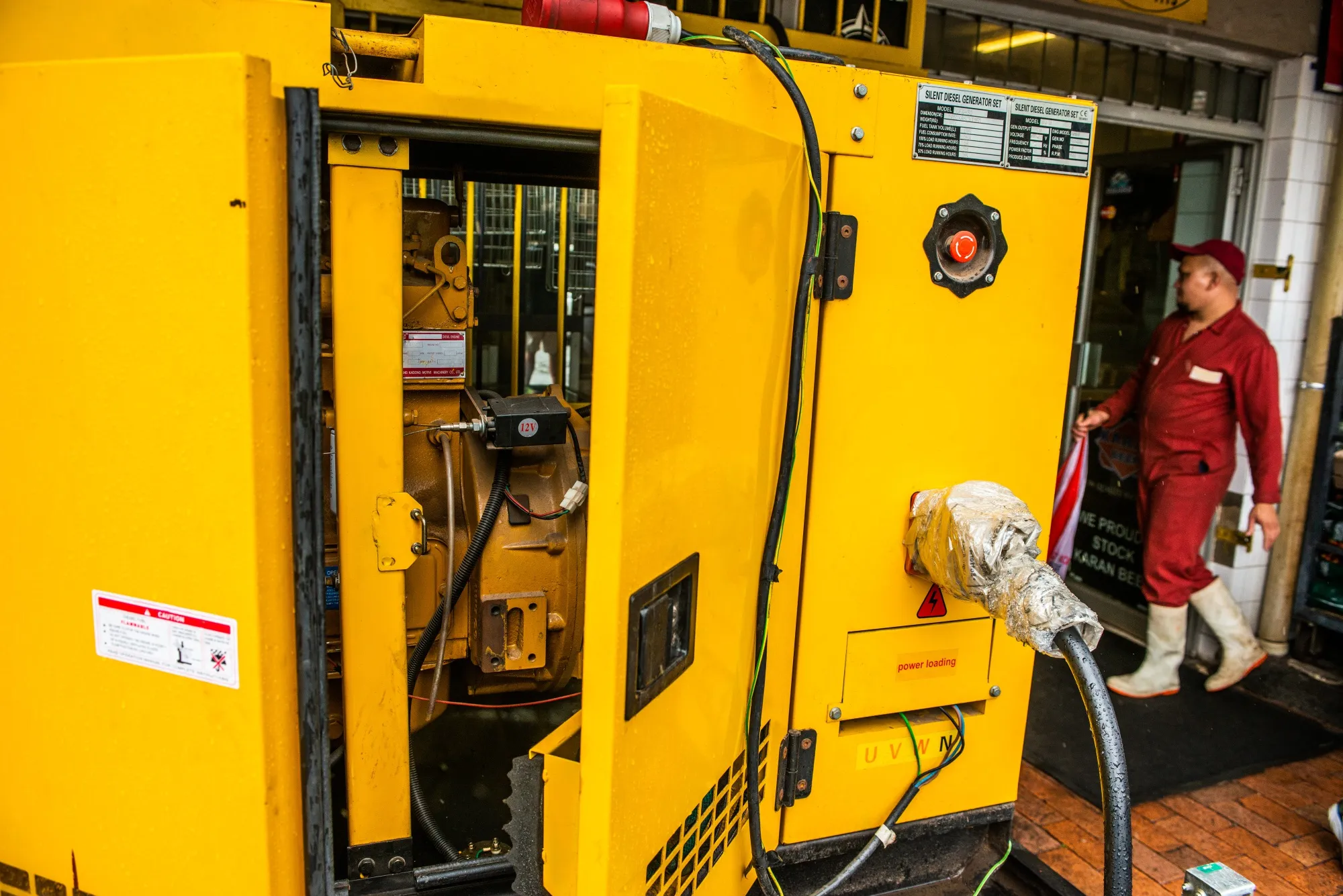 A large backup power generator runs outside a butchery store during a load-shedding power outage period in Johannesburg&nbsp;on&nbsp;Feb. 14.&nbsp;