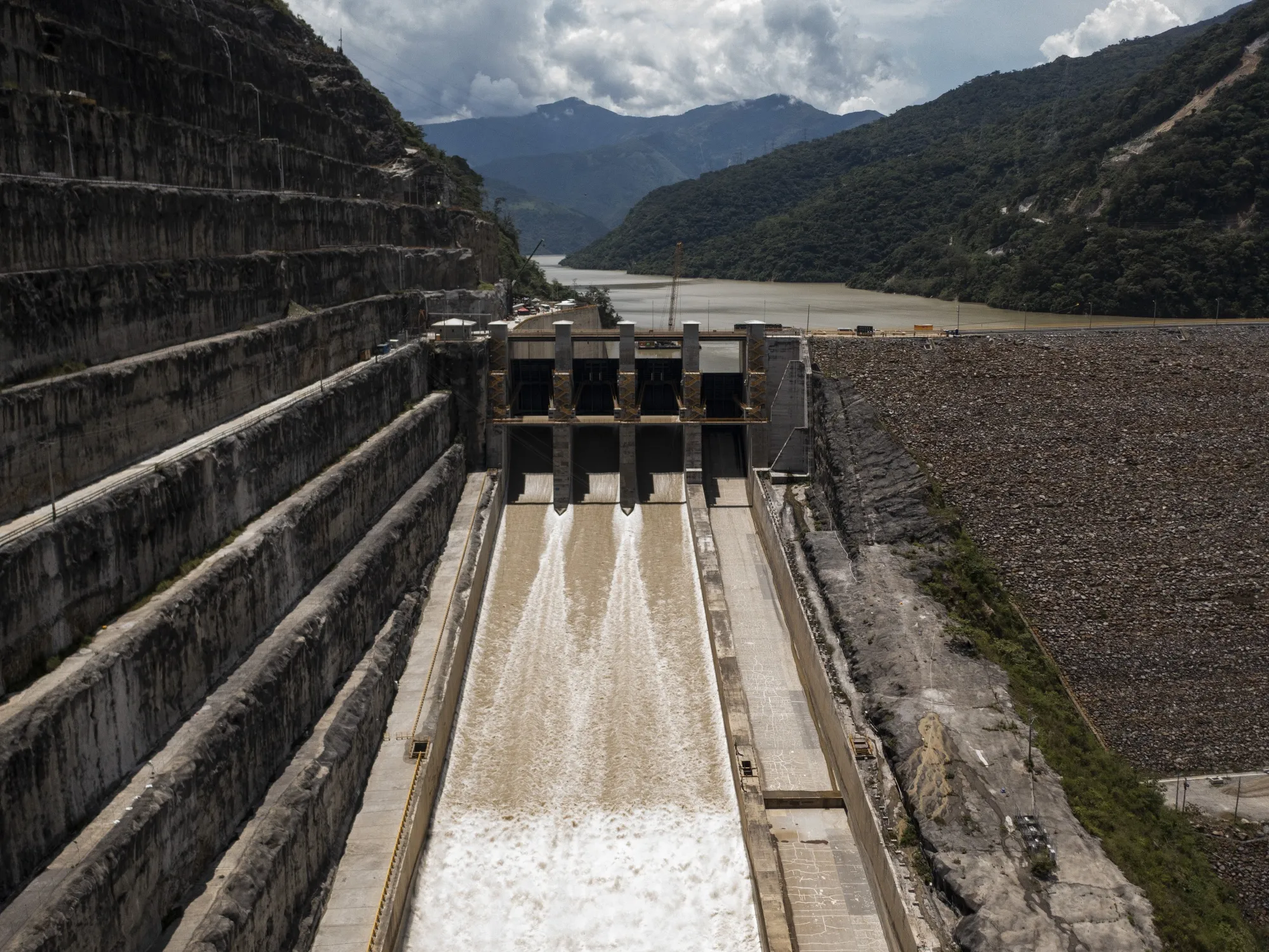 Water flows out of the Hidroituango hydroelectric dam in Ituango, Colombia.