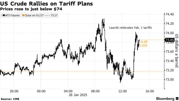 US Crude Rallies on Tariff Plans | Prices rose to just below $74