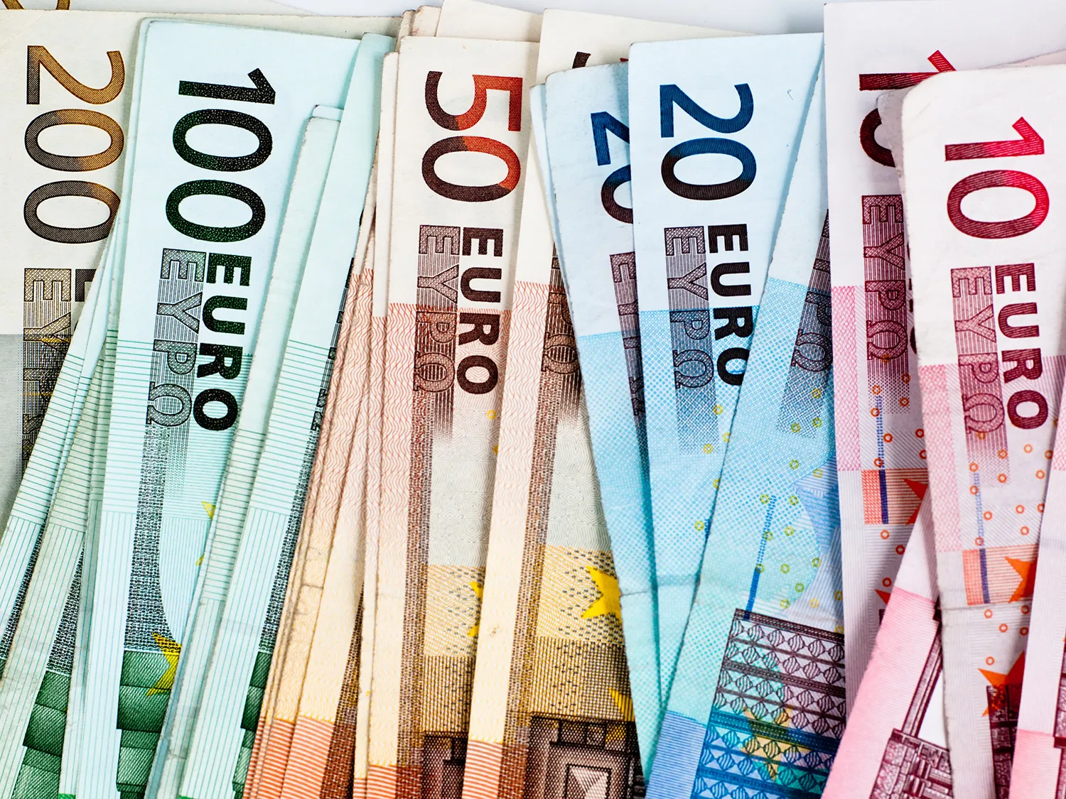 euro banknotes in a row