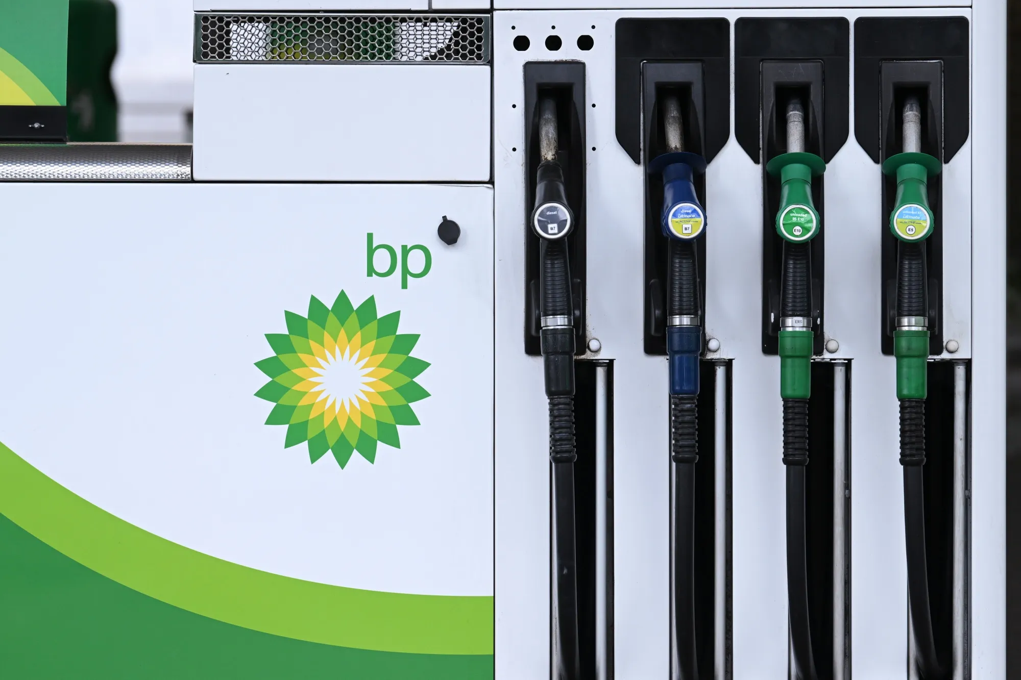 A fuel pump at a BP petrol station in London.