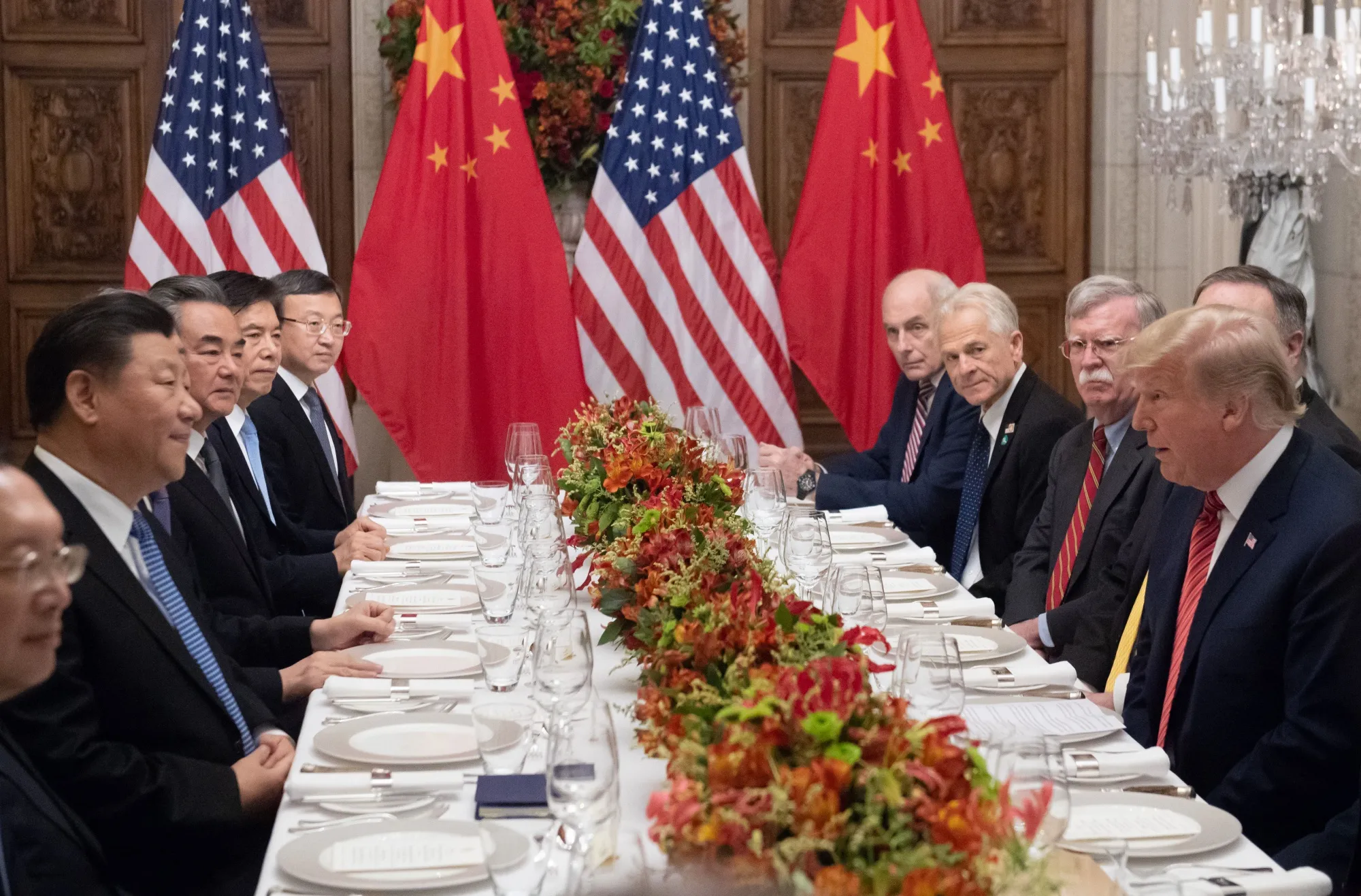 Donald Trump, Xi Jinping, and members of their delegations, at a dinner meeting during the G20 Summit  on Dec. 1.