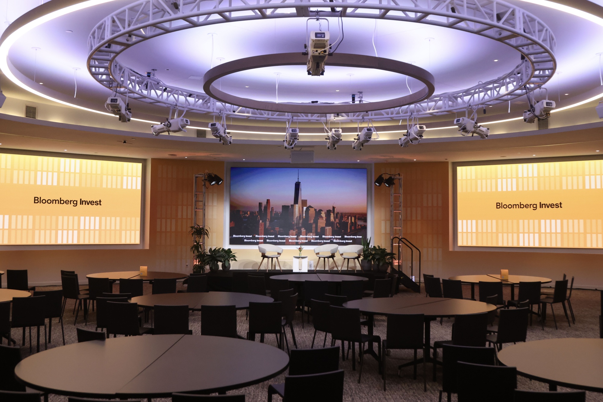 Signage displayed on stage ahead of the Bloomberg Invest event in New York on March 3.