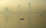 The city skyline covered by haze in Mumbai.
