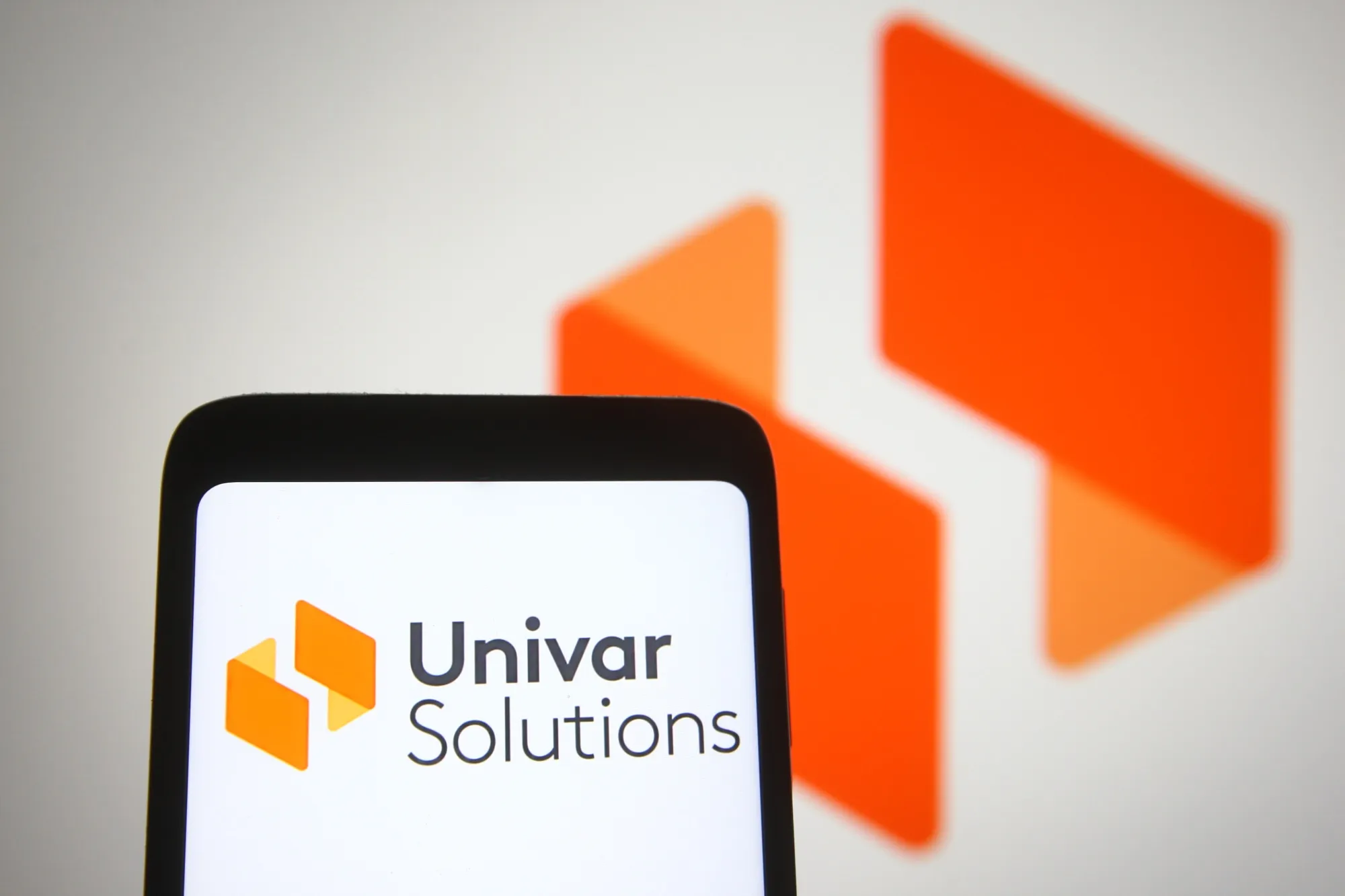 Univar Solutions&nbsp;chemical&nbsp; company logo on a smartphone screen.