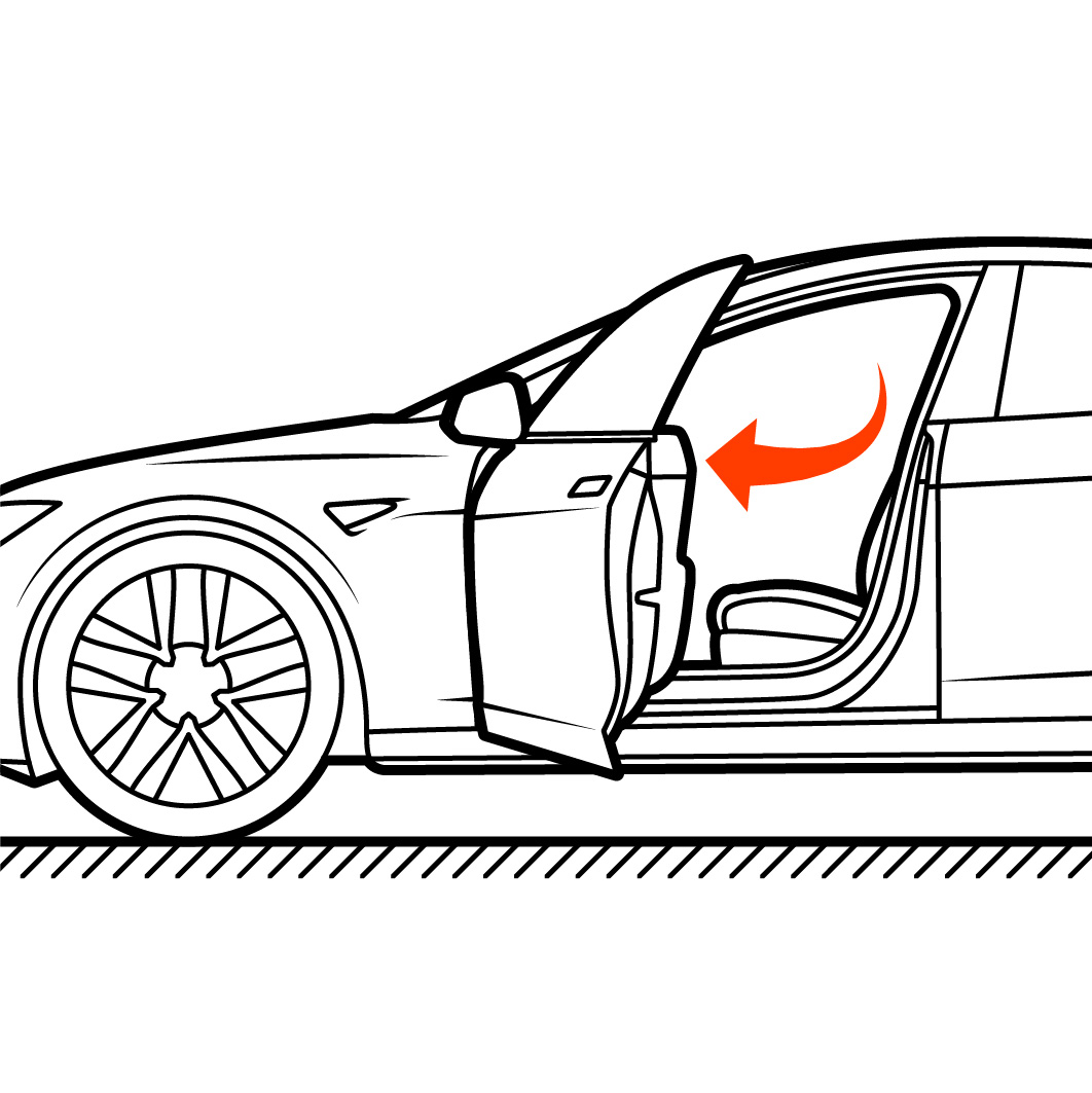 Exterior view of the front door swinging open