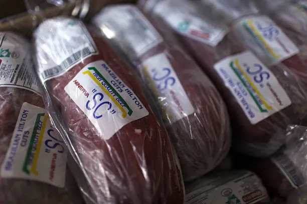 "Brazilian Hilton Cuts" are packed at the Minerva SA meat processing plant in Barretos, Brazil.