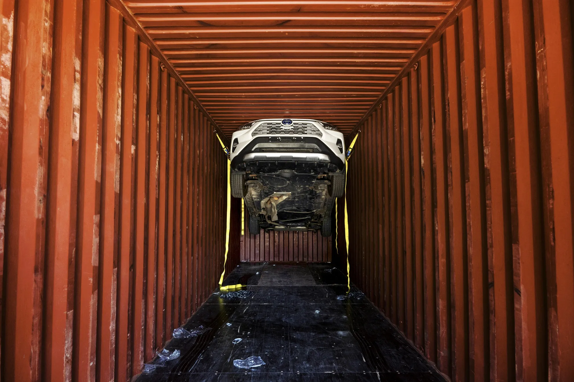 A shipping container holding a stolen Toyota RAV 4, discovered by police at the Port of Felixstowe, UK, on May 21.
