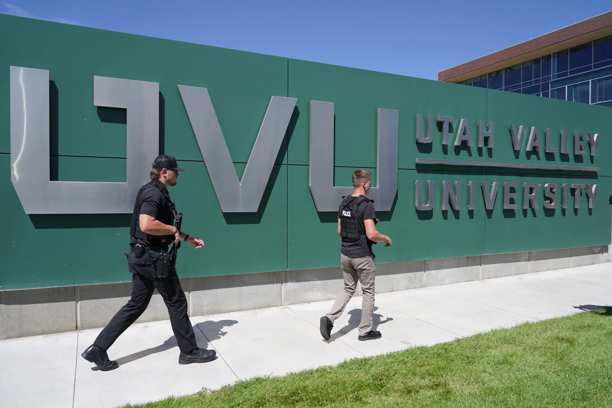 First responders work the scene where political activist Charlie Kirk was shot during an event at Utah Valley University in Orem, Utah on Sept. 10.&nbsp;