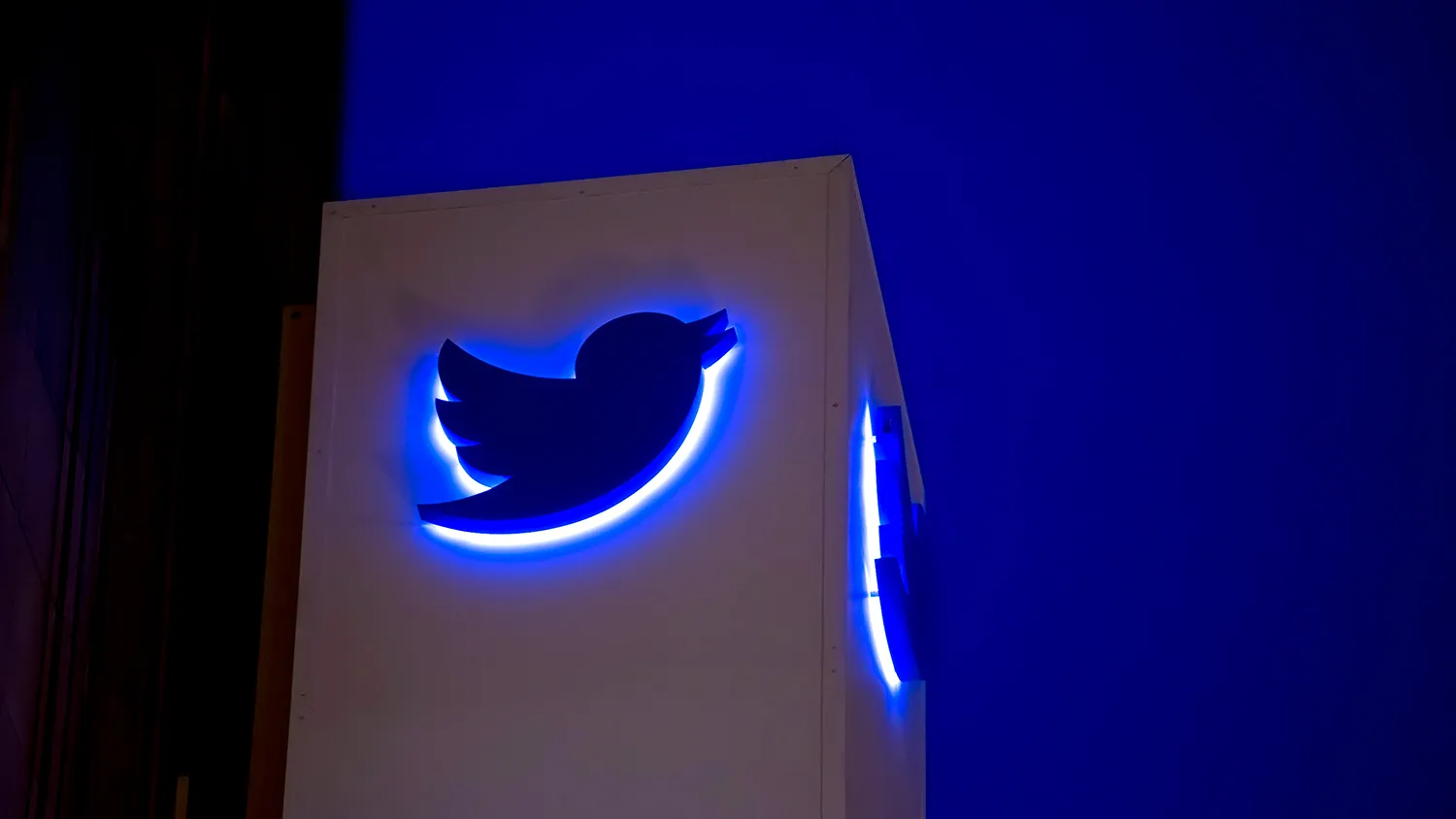 The Twitter Inc. logo is displayed on the facade of the company's headquarters in San Francisco on Sept. 13, 2013.
