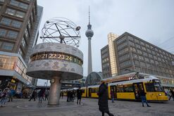 A tram in Alexanderplatz, Berlin.