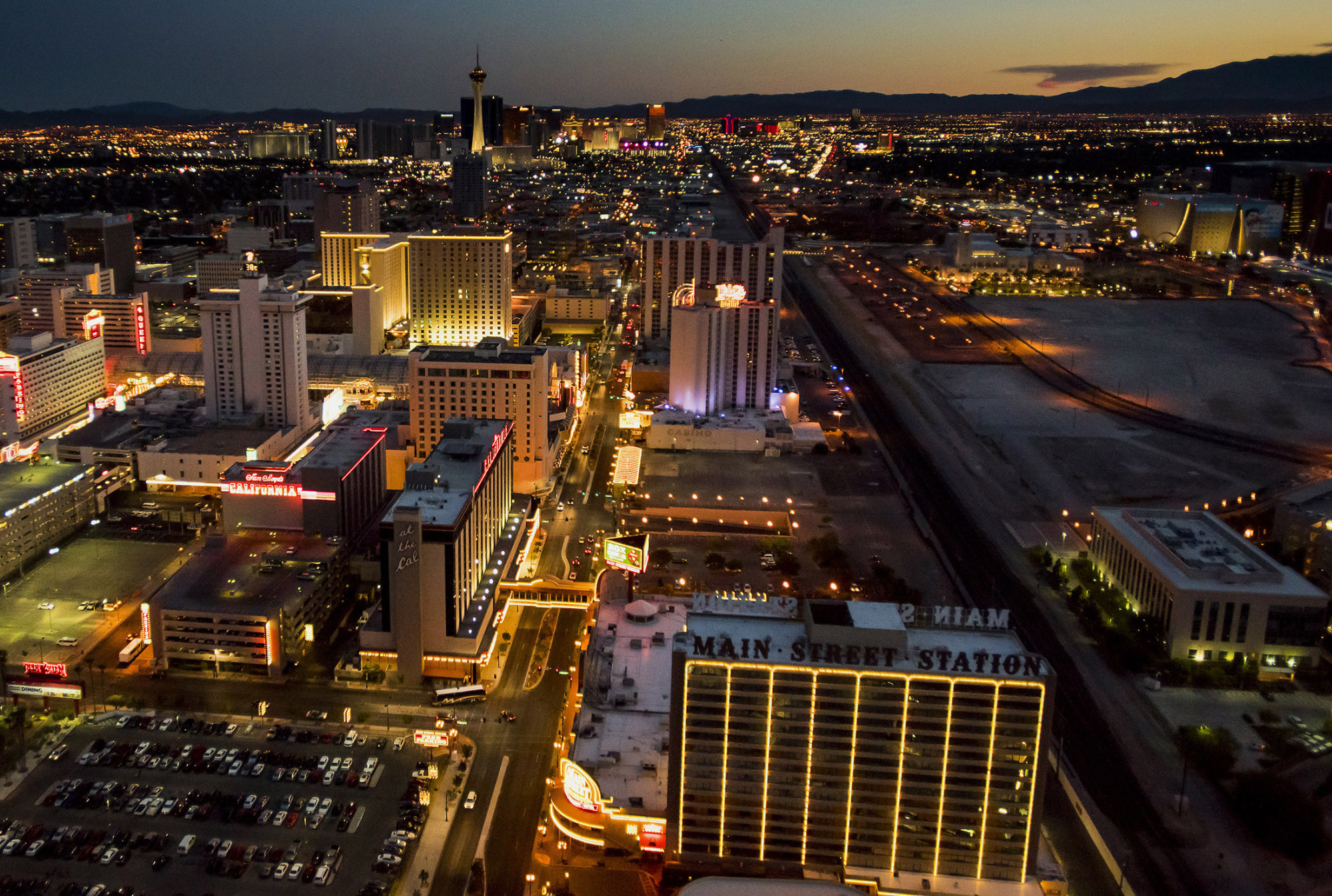 The 'strip' in Las Vegas, Nevada.
