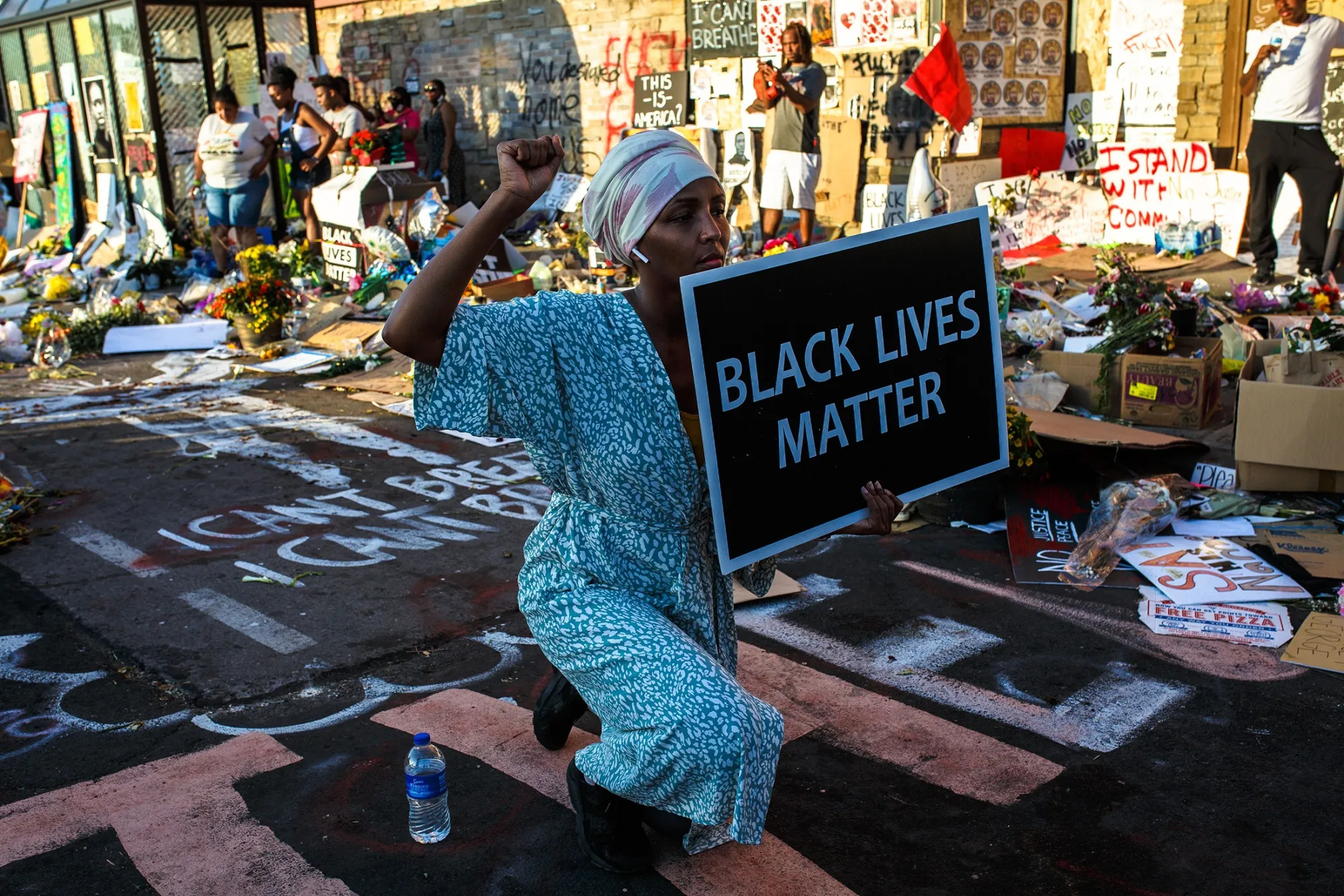 A&nbsp;protester kneels during a call for justice for George Floyd&nbsp;in Minneapolis, Minnesota, on June 1.