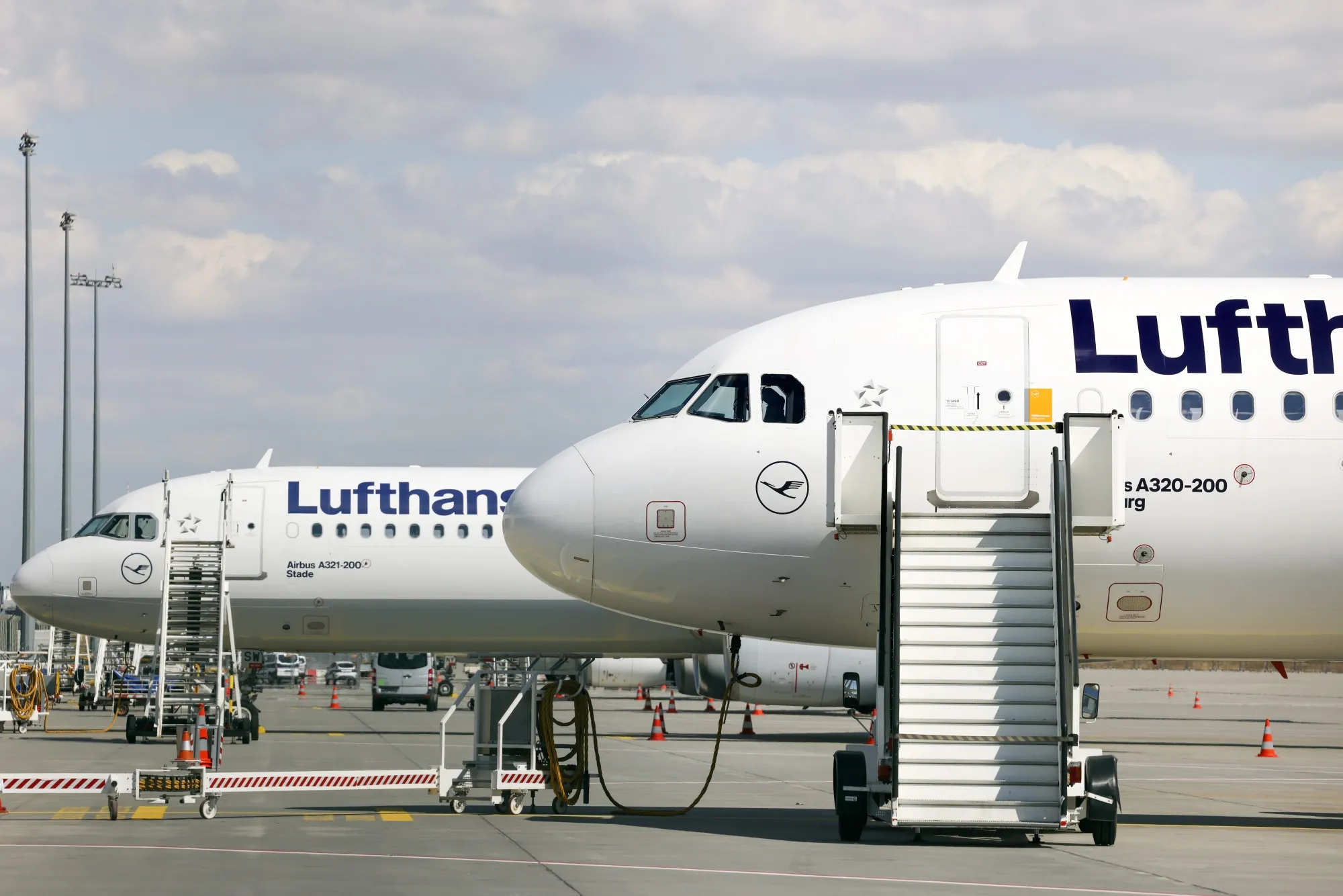 Parked aircraft, operated by Deutsche Lufthansa AG, during a strike by the airline's pilots, at Frankfurt Airport on&nbsp;Sept. 2.&nbsp;