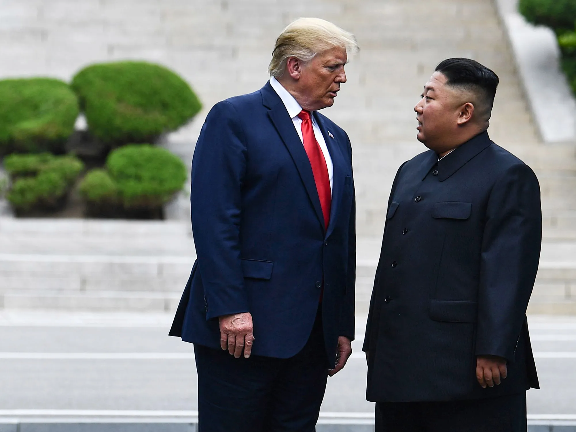 North Korea’s leader Kim Jong Un and President Donald Trump meet at the DMZ on June 30.