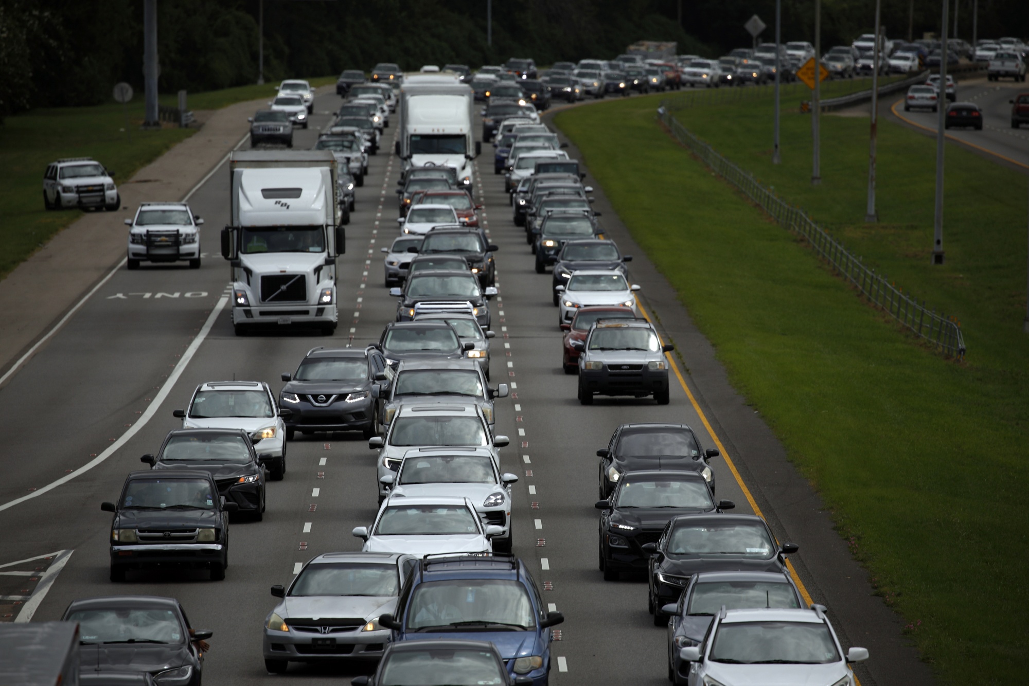 Motorists sit in traffic on I-10 West while evacuating ahead of Hurricane Ida in Metairie, Louisiana, on&nbsp;Aug. 28.