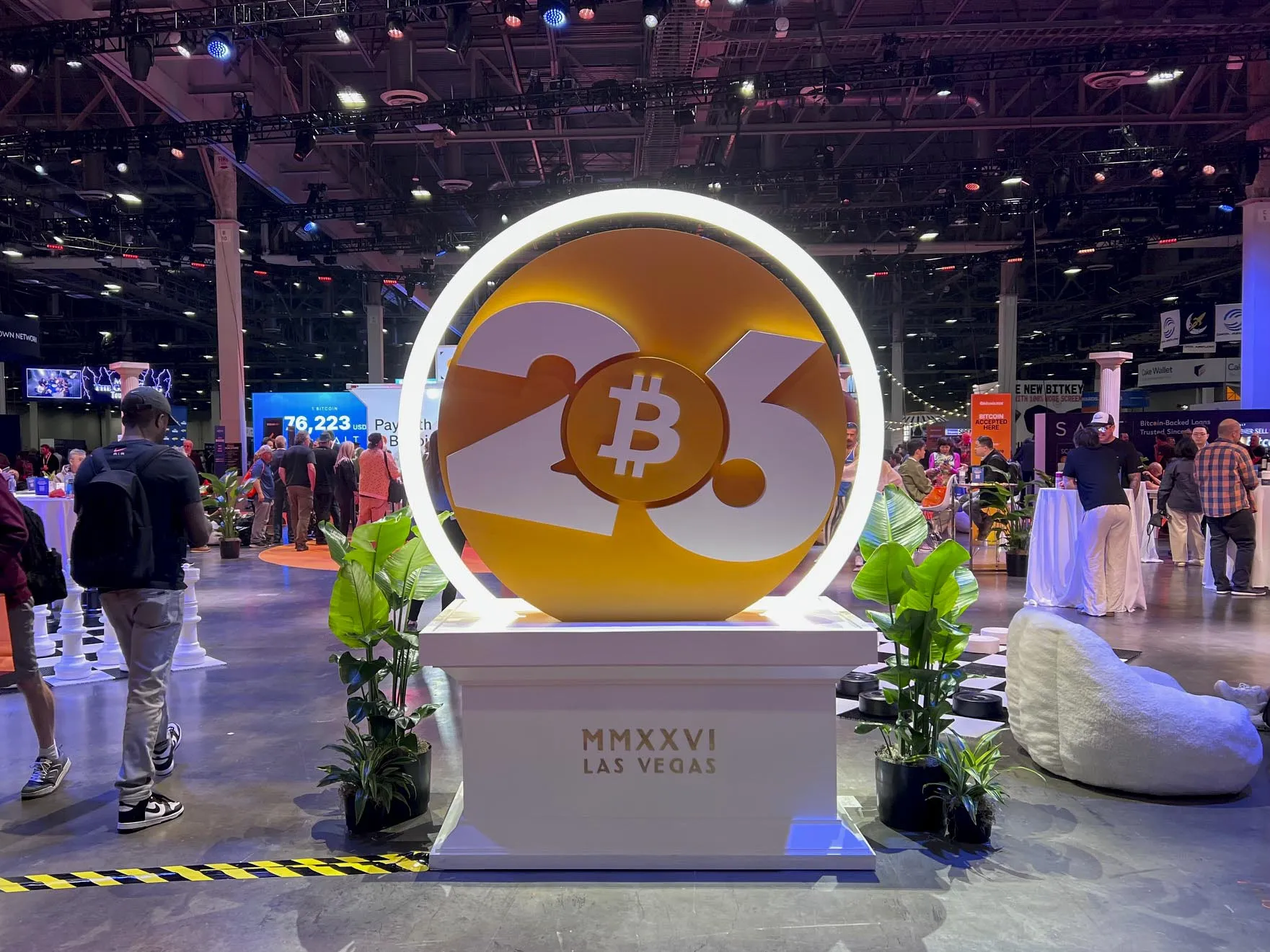 The showroom floor of the Bitcoin 2026 conference in Las Vegas.