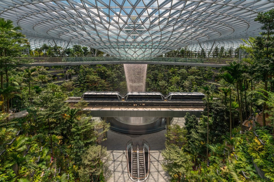 Among the many new attractions at Singapore's Jewel Changi Airport is a giant indoor waterfall and a vast air-conditioned rain forest.