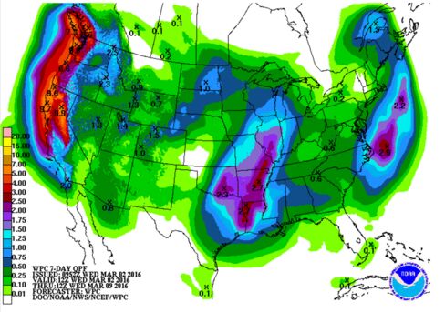 U.S. seven-day precipitation outlook as of March 2, 2016. Source: NOAA