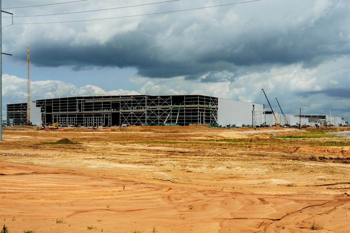 The BlueOval SK electric vehicle battery manufacturing facility under construction in Stanton, Tennessee, in 2023.