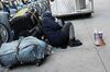 A homeless woman on the street in New York City.