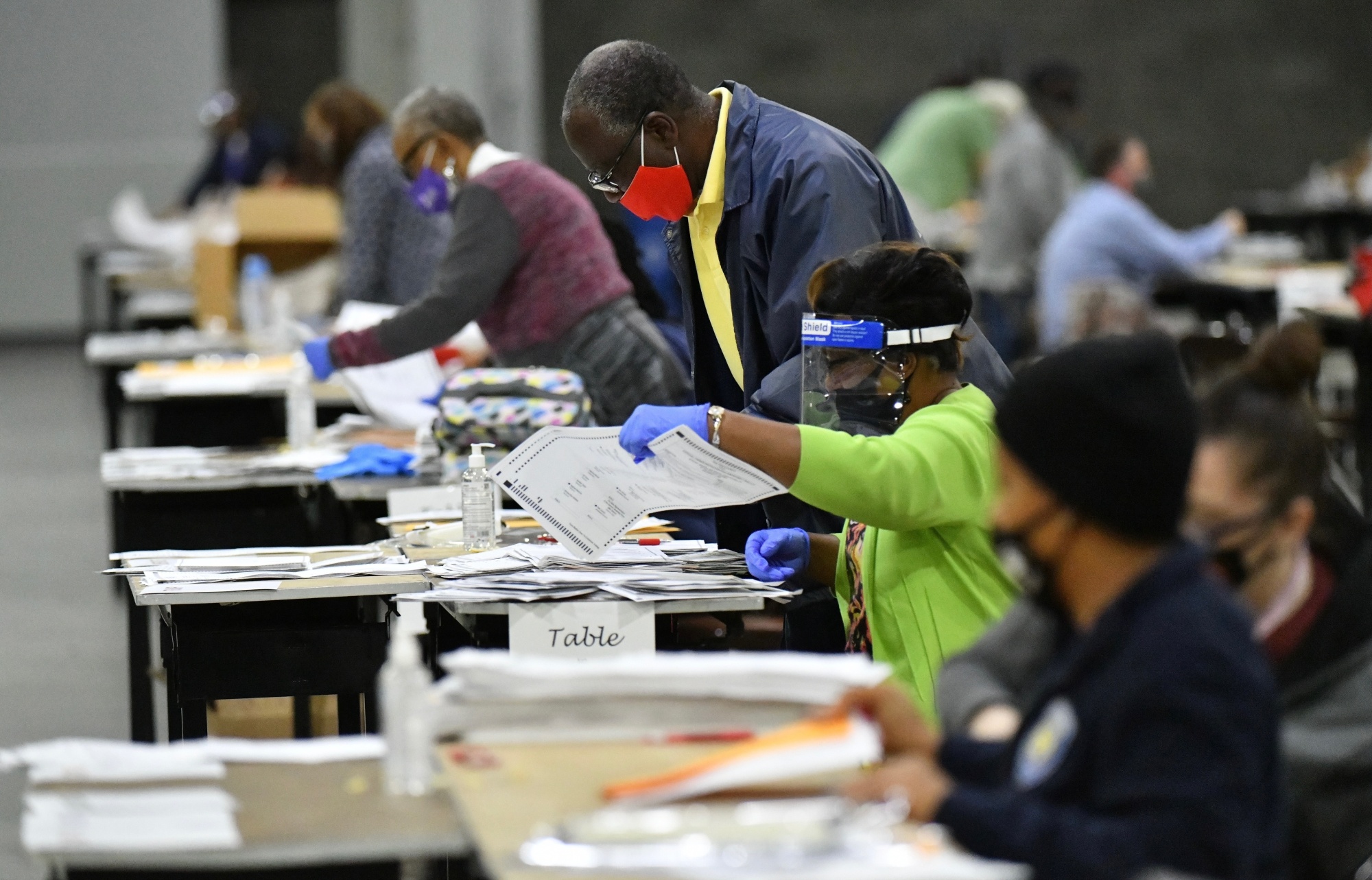 Election workers in Fulton County began working through a recount of ballots in Atlanta on Nov. 14, 2020.