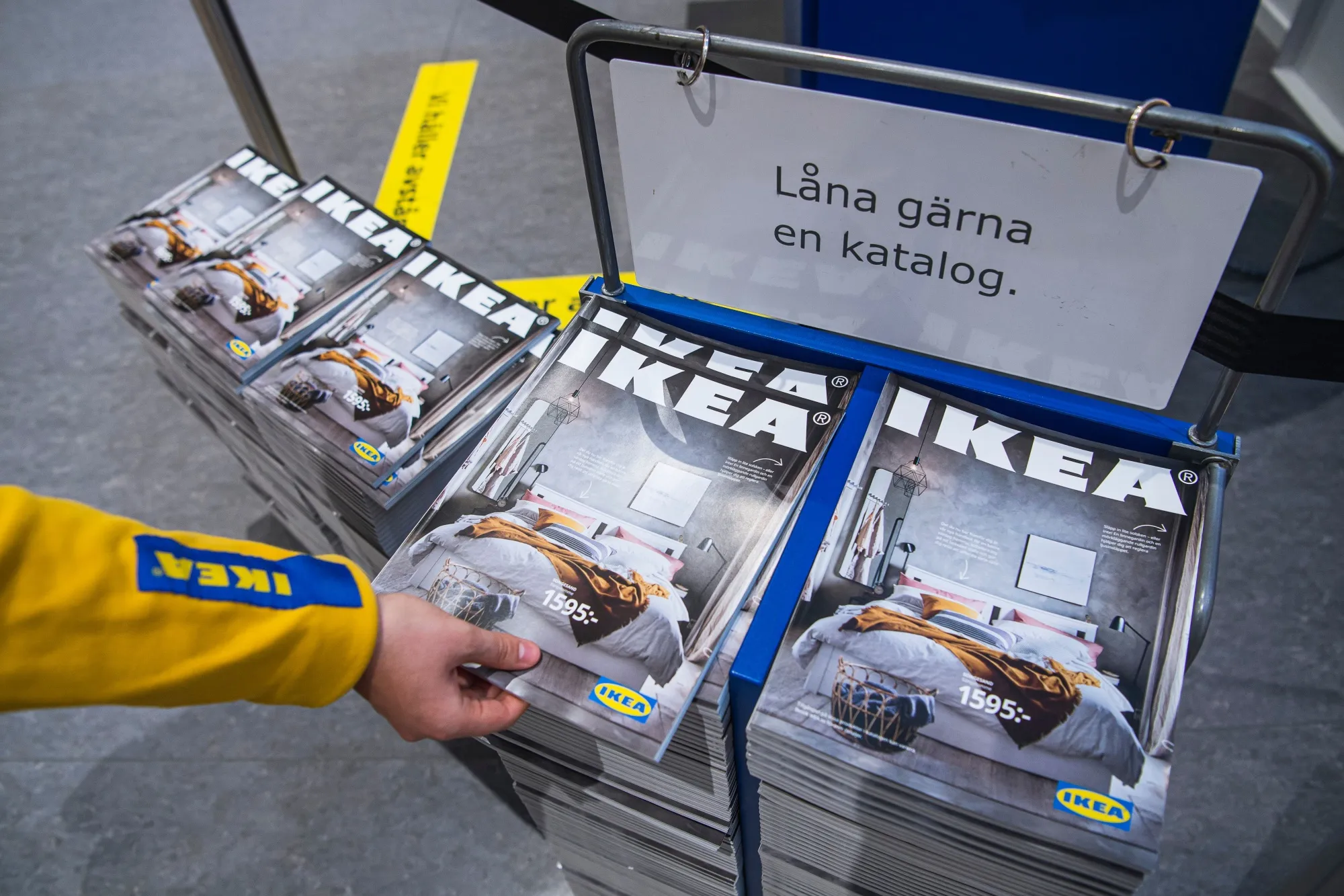 Ikea catalogs outside a store in Sweden.