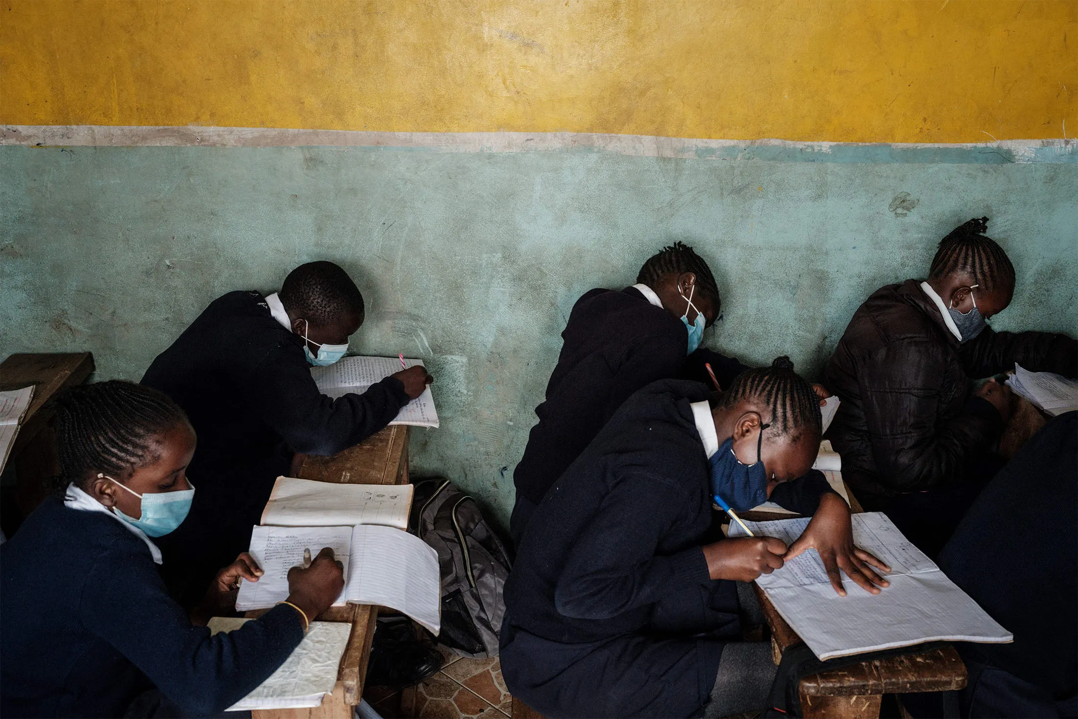 Students attend class at a private primary school for orphans&nbsp;in Nairobi, Kenya, on May 10, 2021.&nbsp;