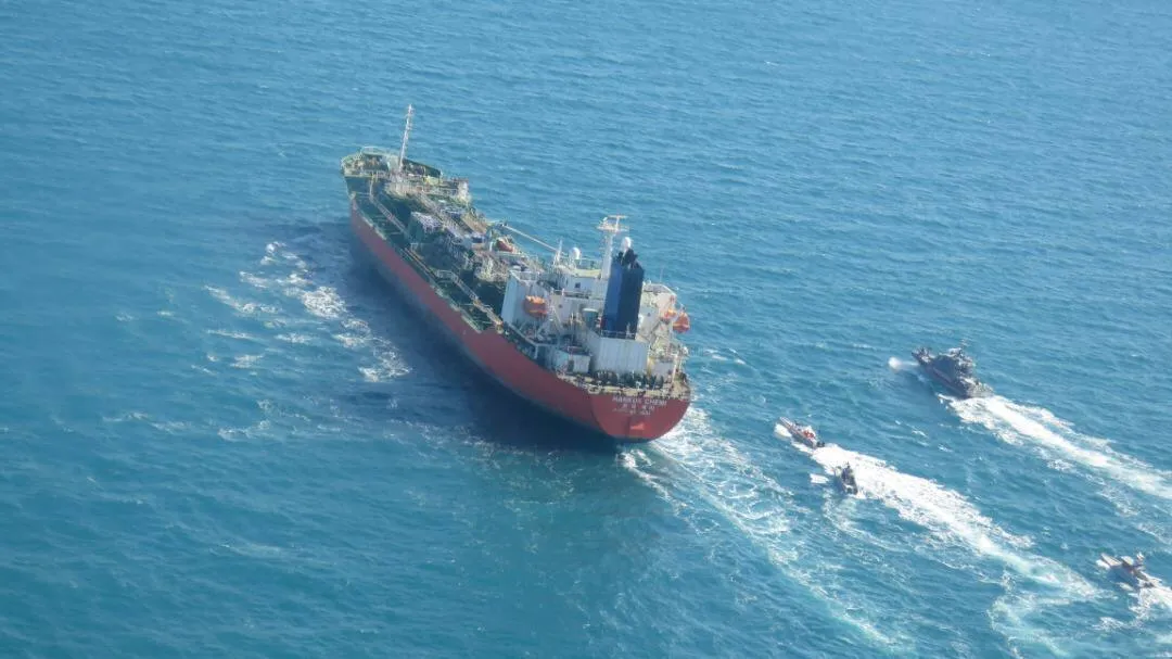 The South Korean-flagged tanker is escorted by Iran's Revolutionary Guards in the Gulf on Jan. 4.