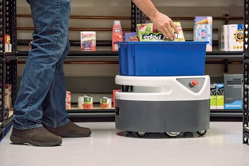 Fetch says its warehouse robot can carry as much as 150 pounds at a time.