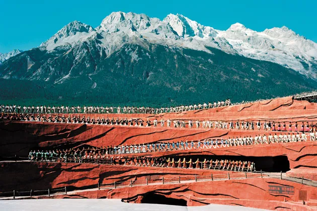A Lijiang spectacle created by Chinese director Zhang Yimou at the base of Jade Dragon Snow Mountain