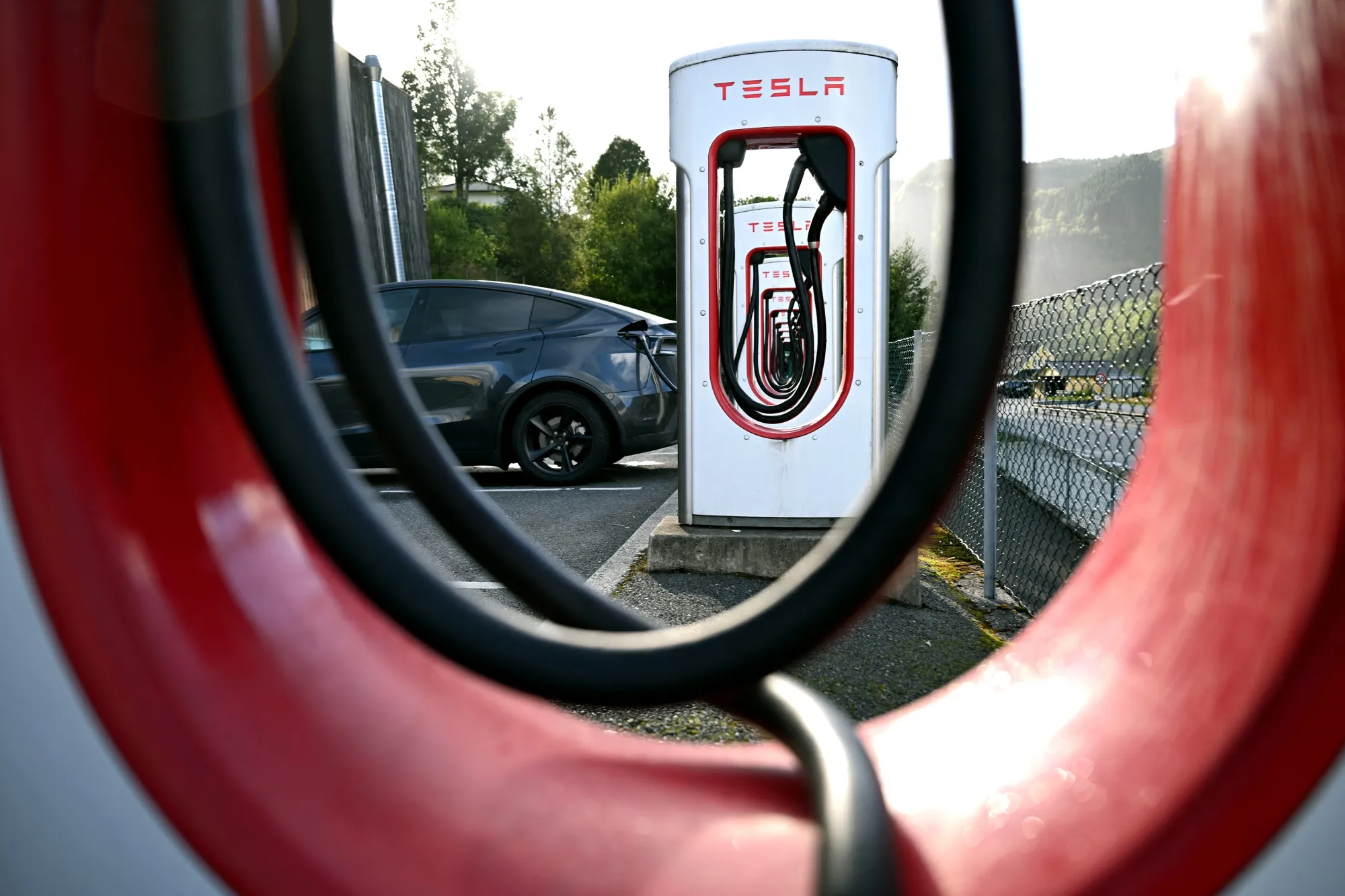 A Tesla car at a&nbsp;charging station in Norheimsund, Norway.