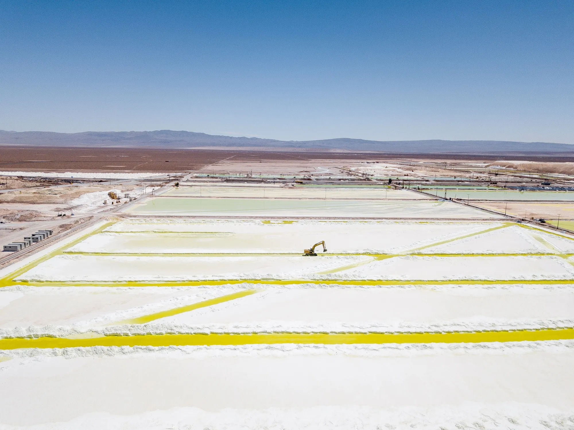 Brine pools at a SQM lithium mine in the Atacama Desert, Chile.