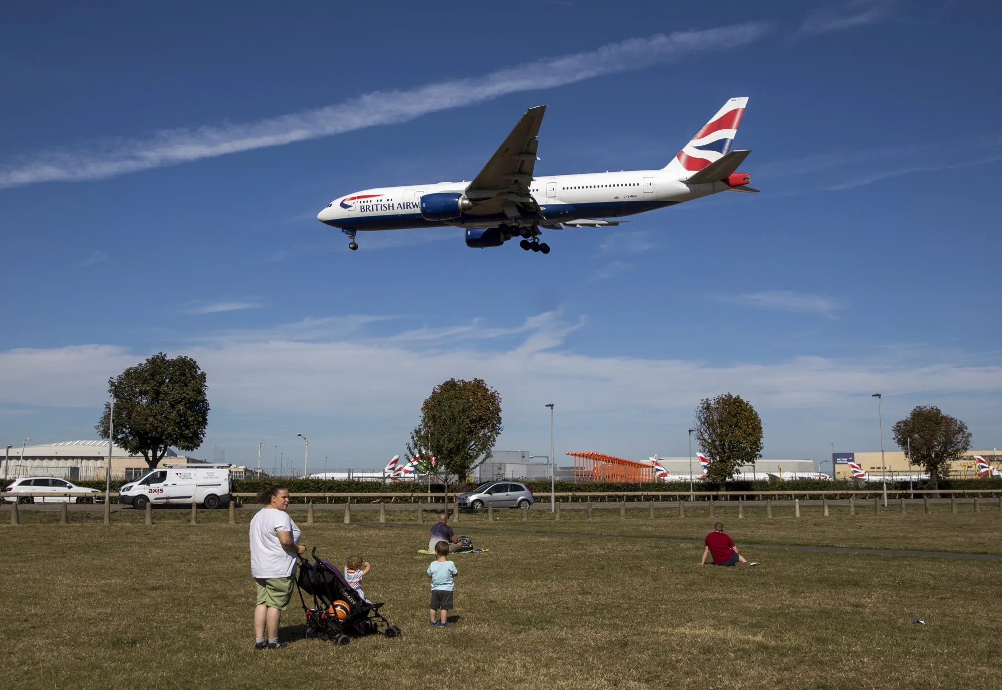 A British Airways aircraft lands at London Heathrow Airport.