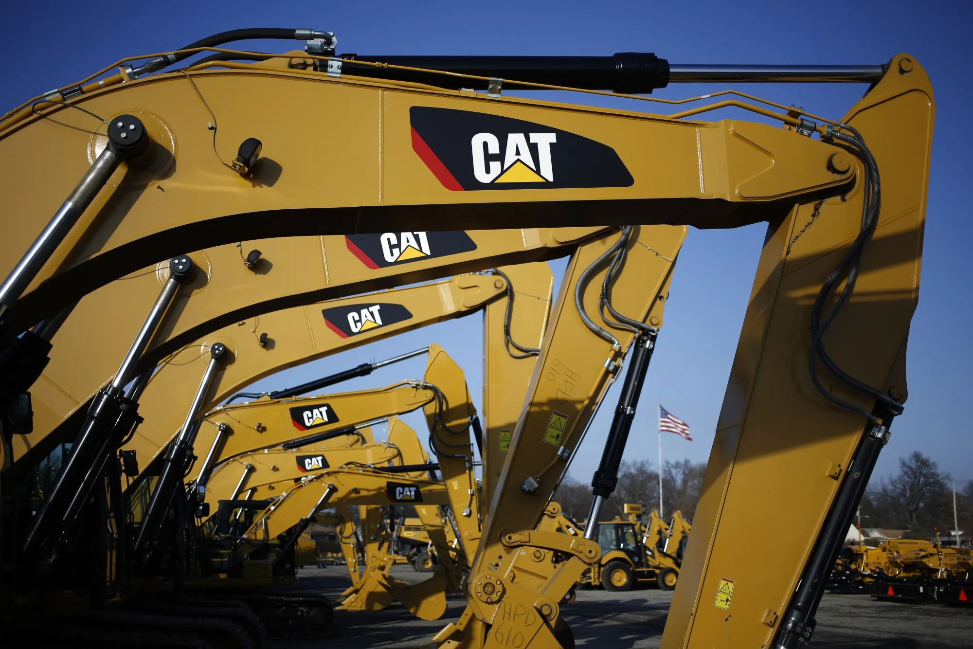 Caterpillar Inc. excavators are displayed for sale at the Whayne Supply Co. dealership in Louisville, Kentucky, U.S..